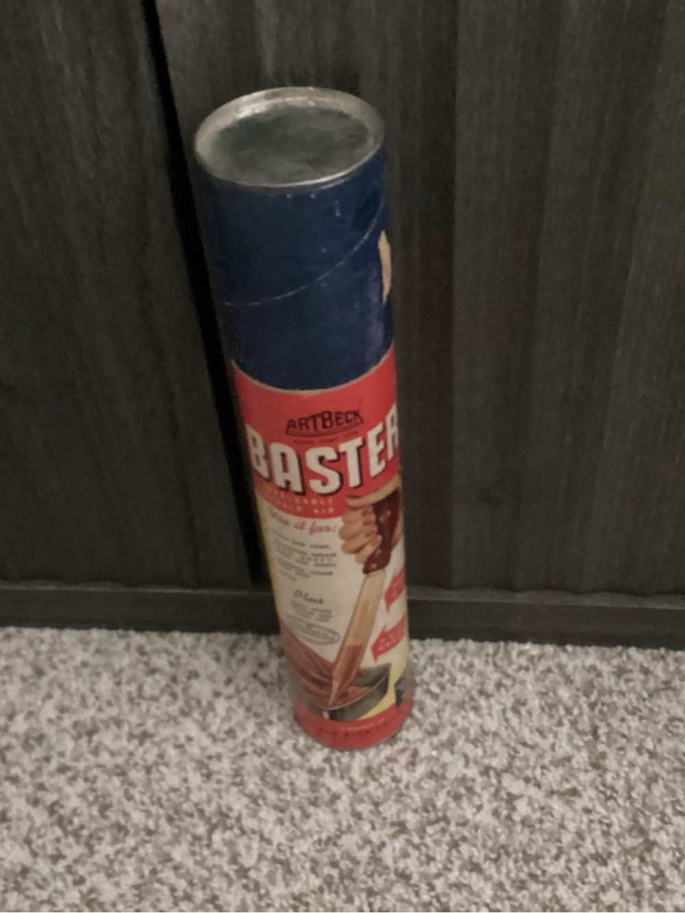 Vtg. Artbeck hand-pump blaster packaged in its original cylindrical tube.